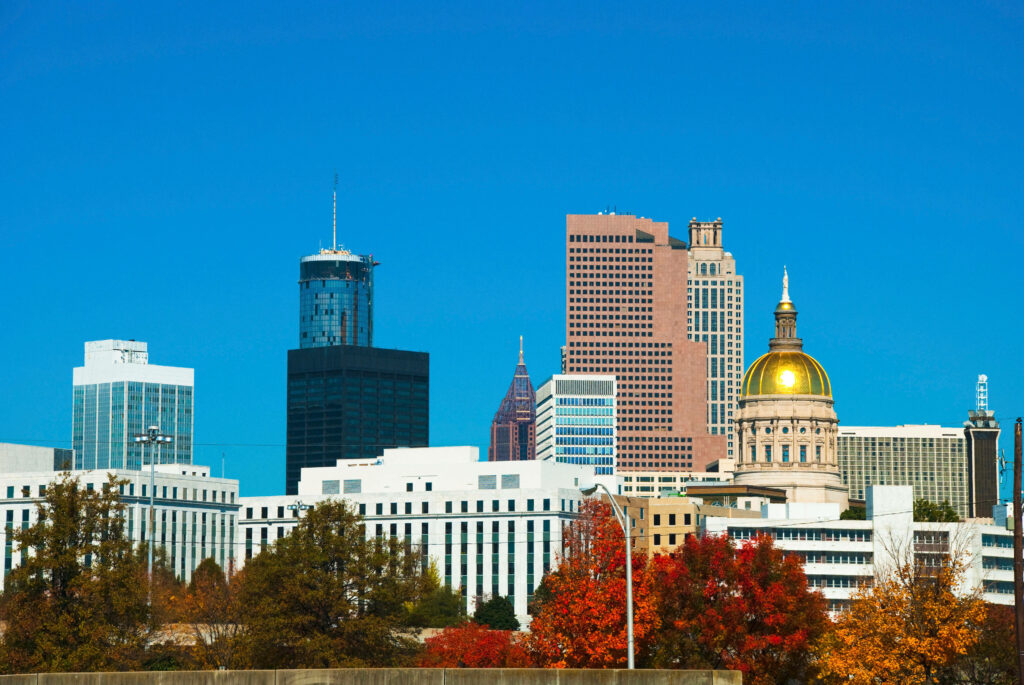 Vibrant Atlanta Skyline Wallpaper with Autumn Colors & Capitol Dome