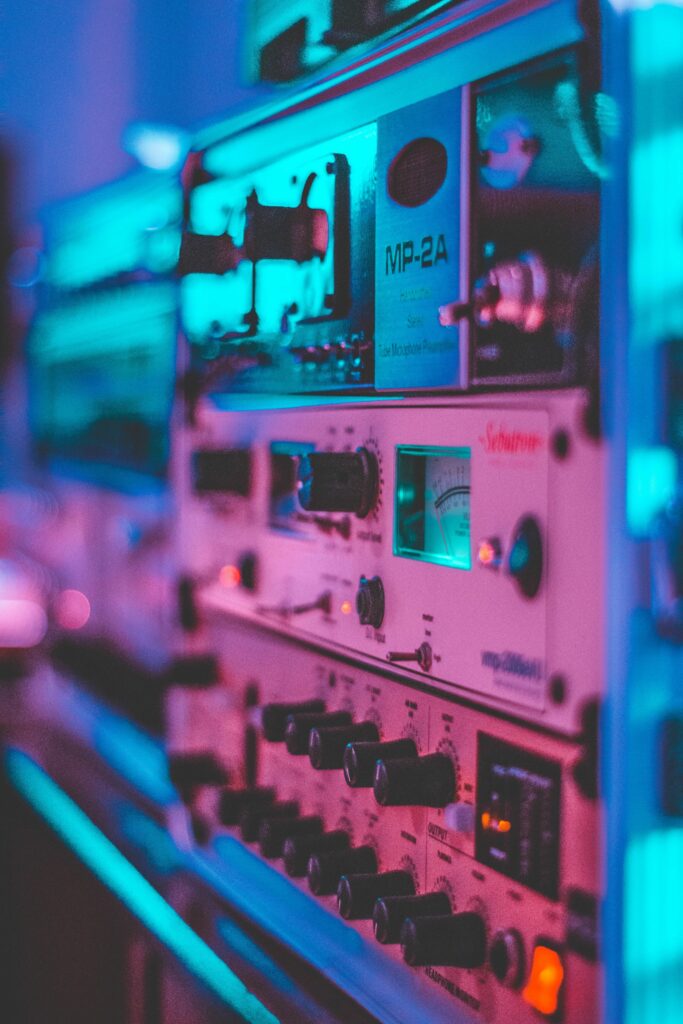 Dynamic Neon Wallpaper: Amplifiers & Audio Gear Background