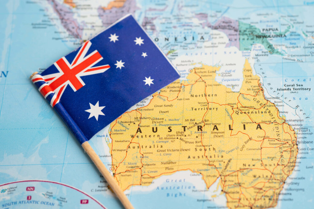 Vibrant Australia Map Wallpaper with Miniature Flag - Celebrate Identity
