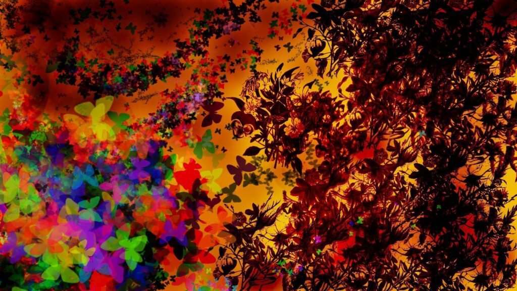 Autumn-Inspired Wallpaper with Colorful Butterflies and Flowers