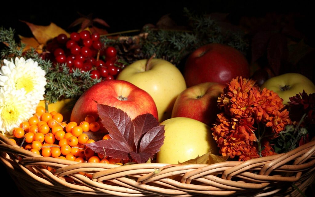 Autumn Vibes: Colorful Apple & Flower Wallpaper Background