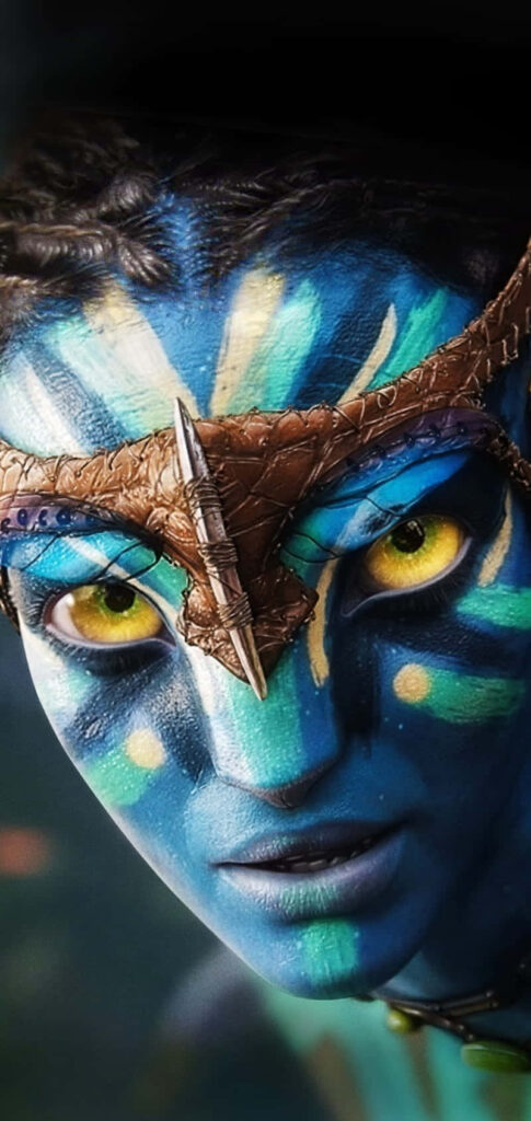Vibrant Avatar-Inspired Face Wallpaper with Mystical Tribal Elements
