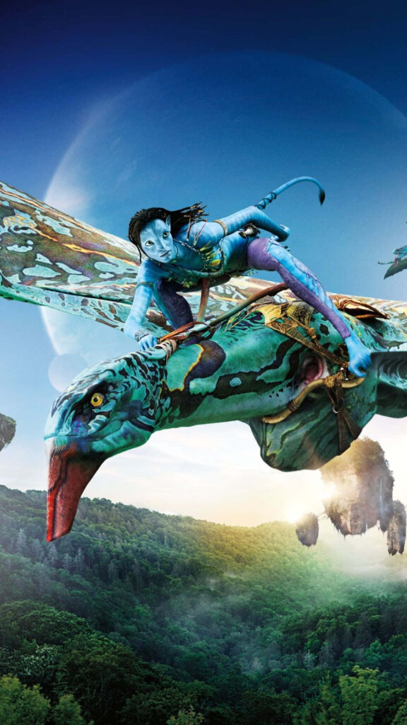 Vibrant *Avatar* Wallpaper: Na'vi Rider on Mountain Banshee