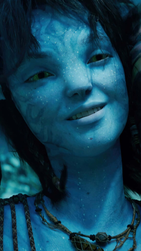 Vibrant Avatar Wallpaper: Smiling Blue Character in Mystical Pandora