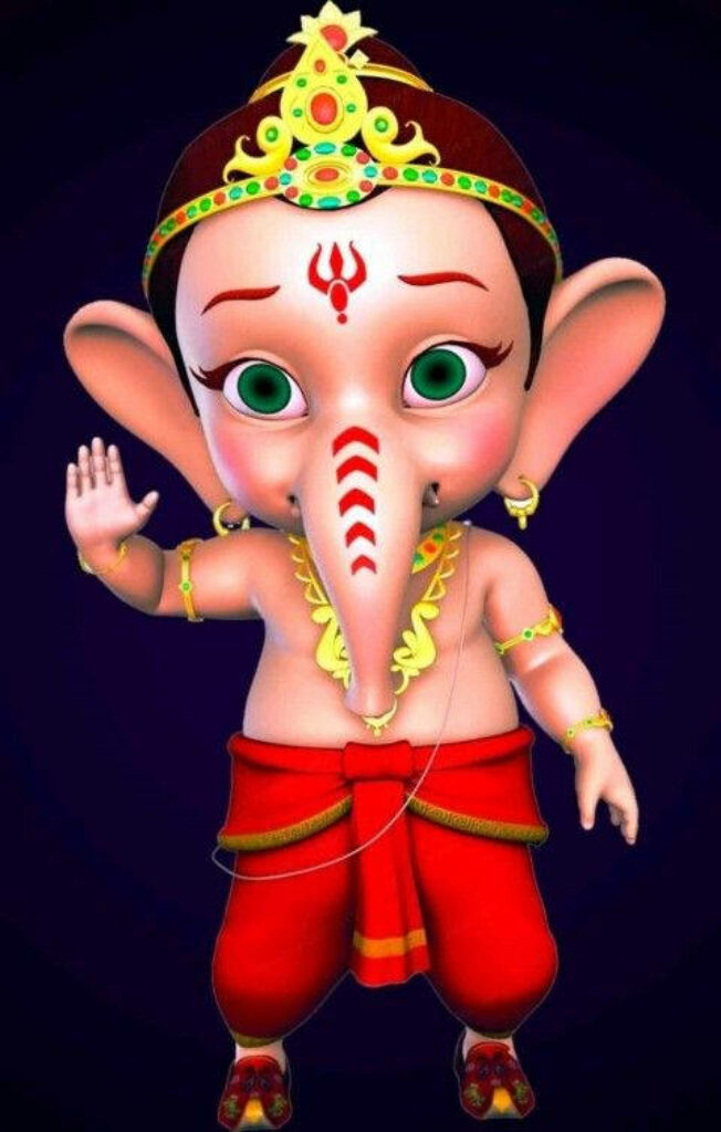 Vibrant Baby Ganesh Wallpaper: Adorable Statue with Blessing Gesture