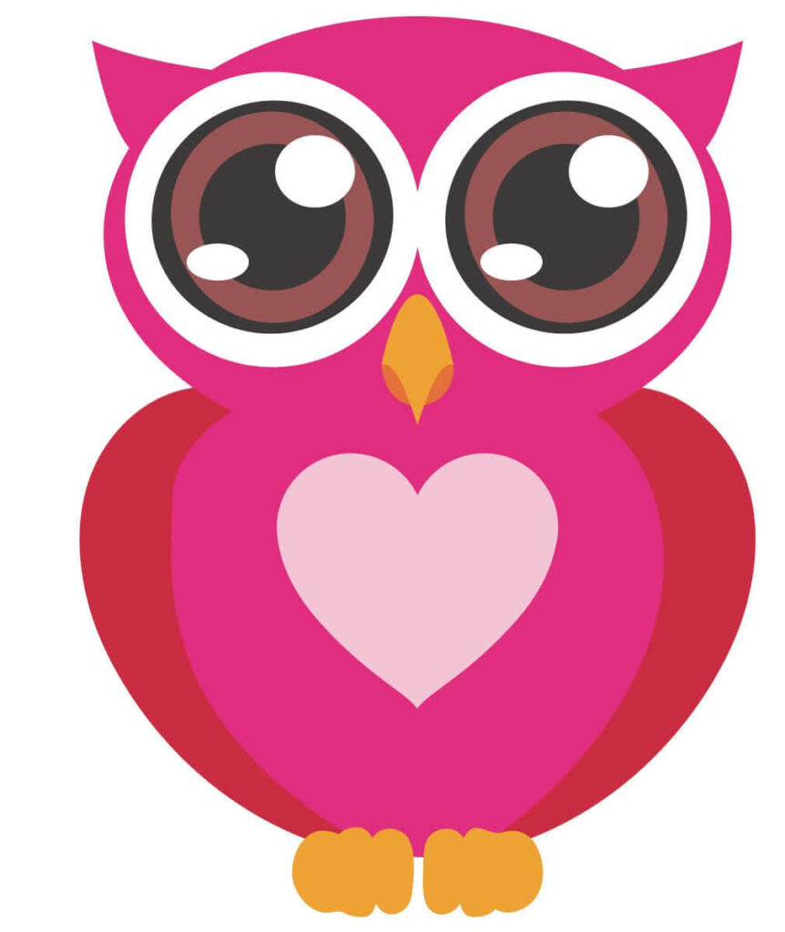 Adorable Cartoon Baby Owl Wallpaper in Vibrant Pink with Hearts