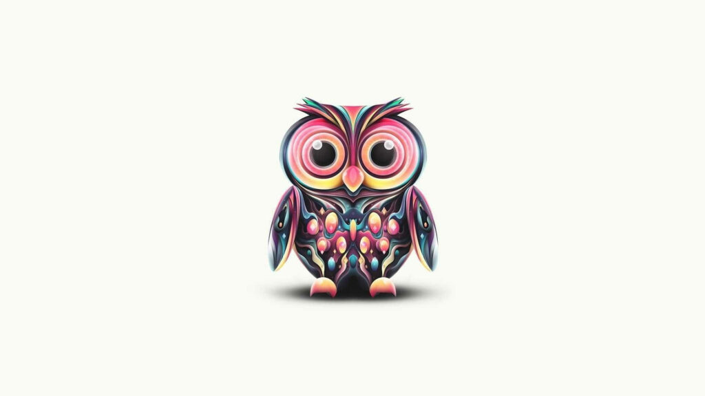 Vibrant Baby Owl Wallpaper: Whimsical Kaleidoscopic Design