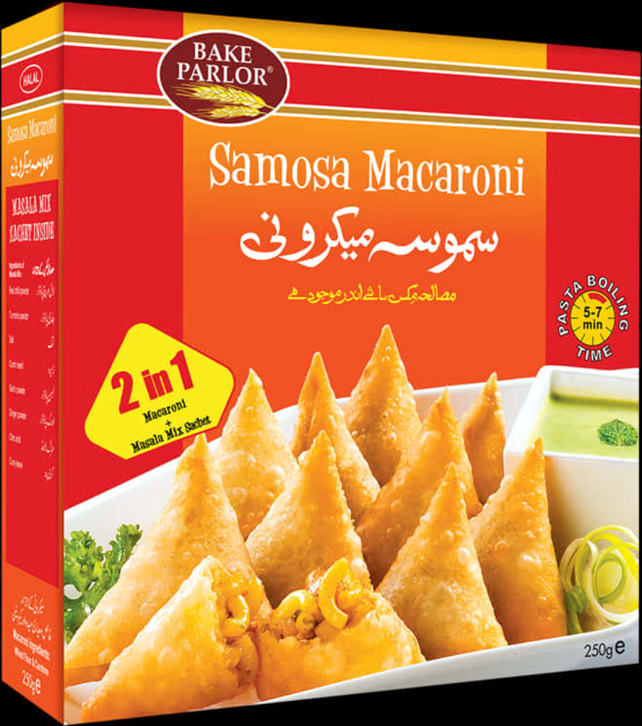 Vibrant Bake Parlor Samosa Macaroni Box Design - Quick 2-in-1 Meal Wallpaper