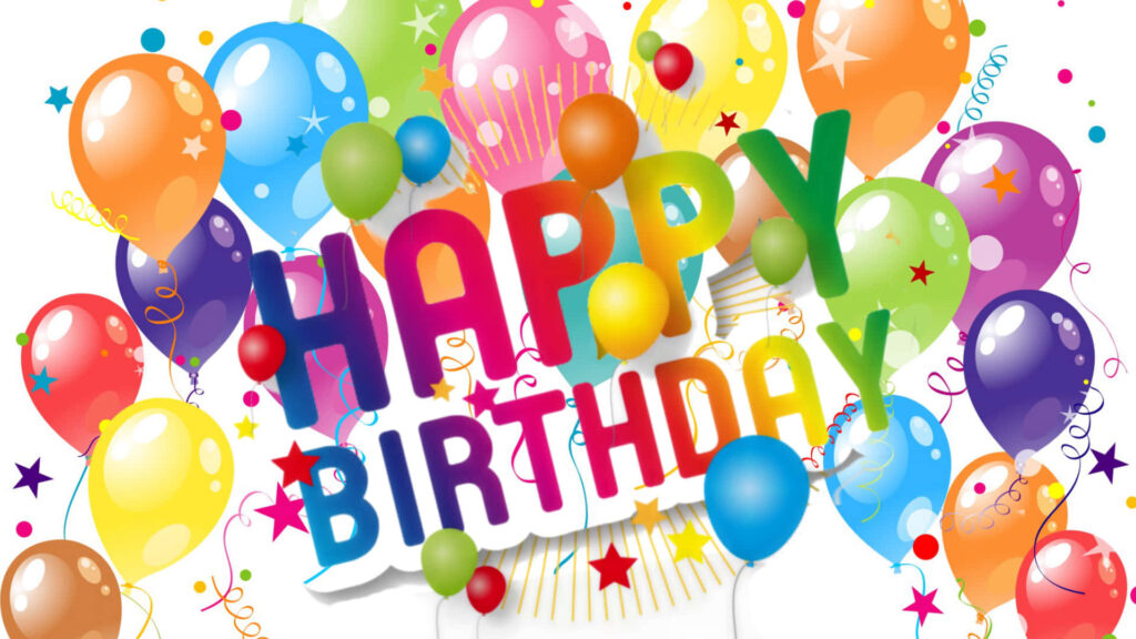 Vibrant Happy Birthday wallpaper with colorful balloons on white background festive celebration