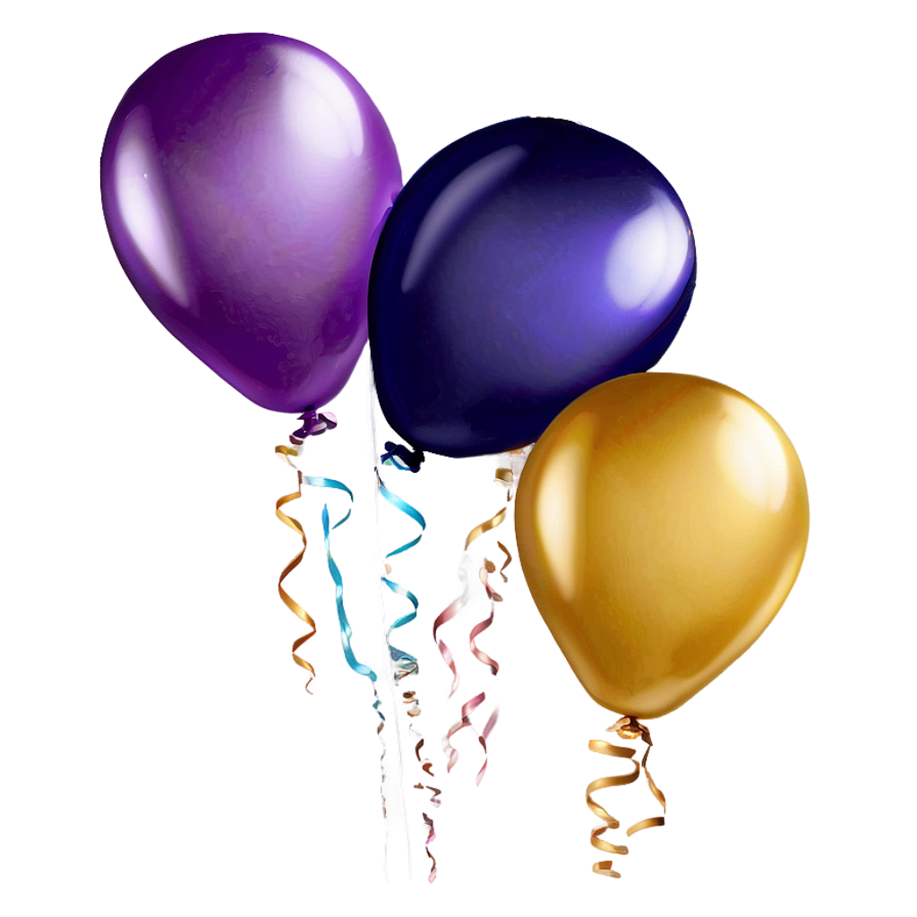 Vibrant Purple & Blue Balloons with Ribbons on Soft Blurred Background Wallpaper