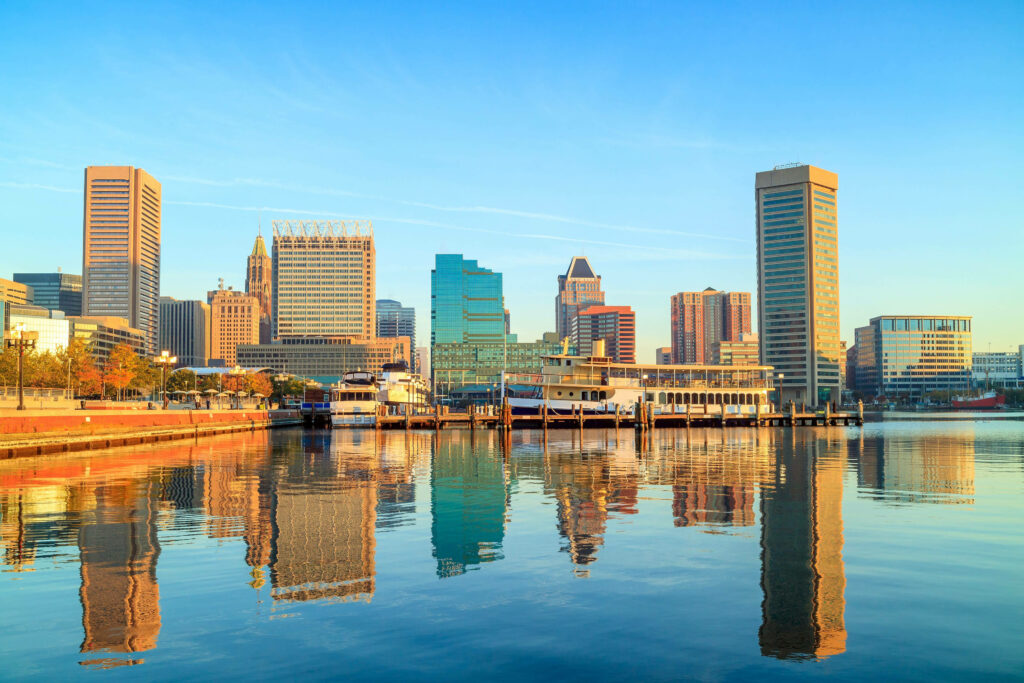 Vibrant Baltimore Skyline Wallpaper: Iconic Buildings & Calm Waterfront
