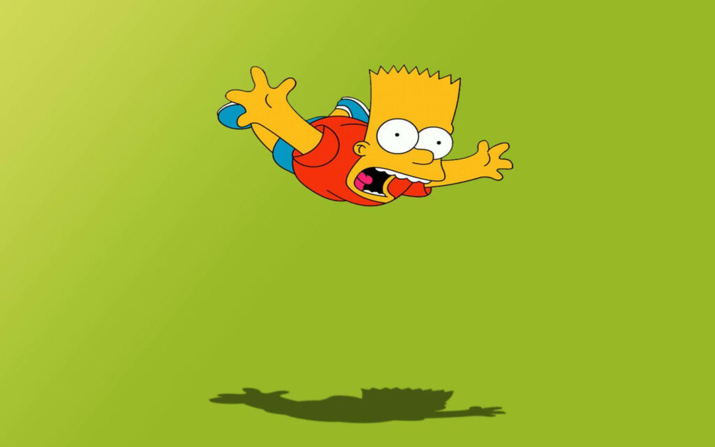 Vibrant Bart Simpson Mid-Air Wallpaper Against Bright Green Background