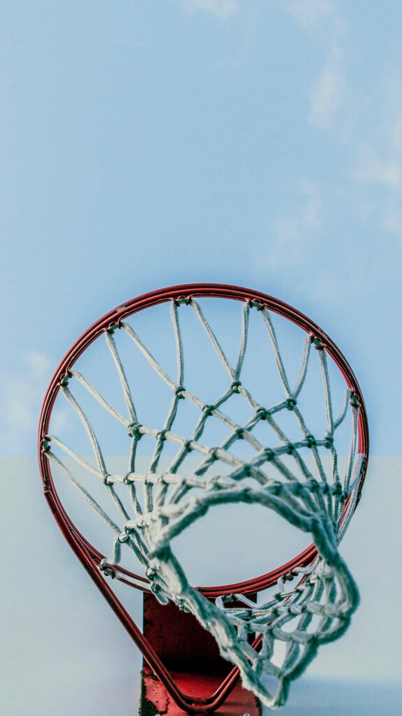 Minimalistic Basketball Wallpaper: Hoop & Rim Against Blue Sky