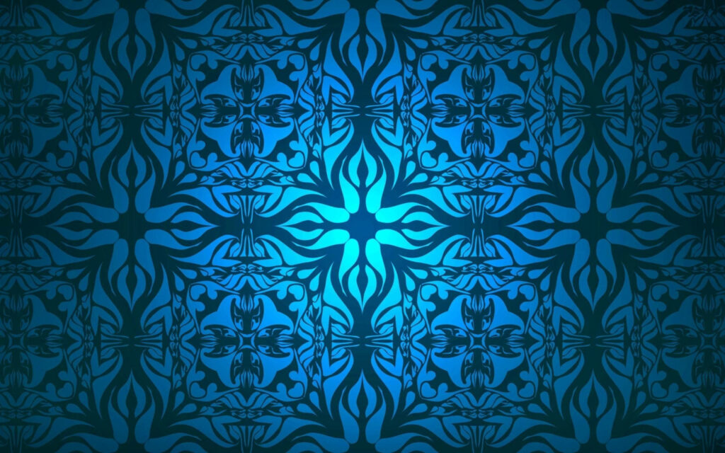 Vibrant Batik Floral Wallpaper on Glowing Blue Background
