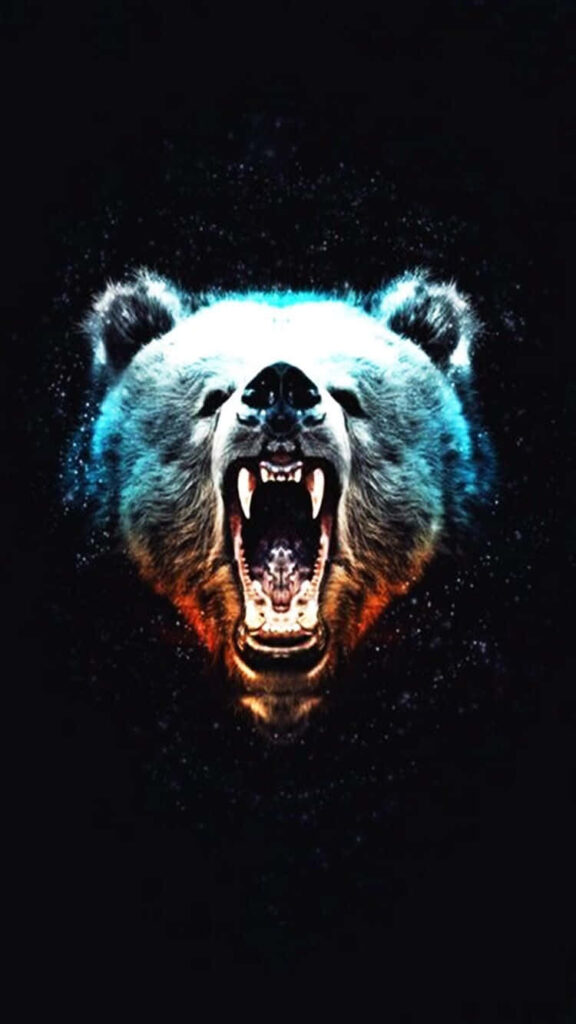 Striking Bear Head Wallpaper: Roaring in Galaxy Background