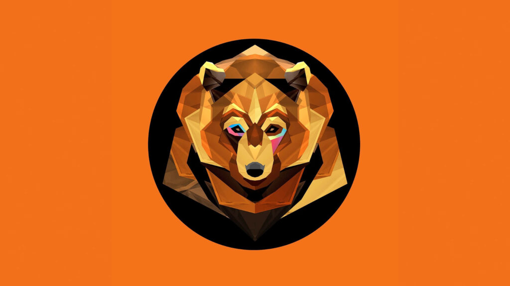 Vibrant Polygon Bear Wallpaper on Bold Orange Background