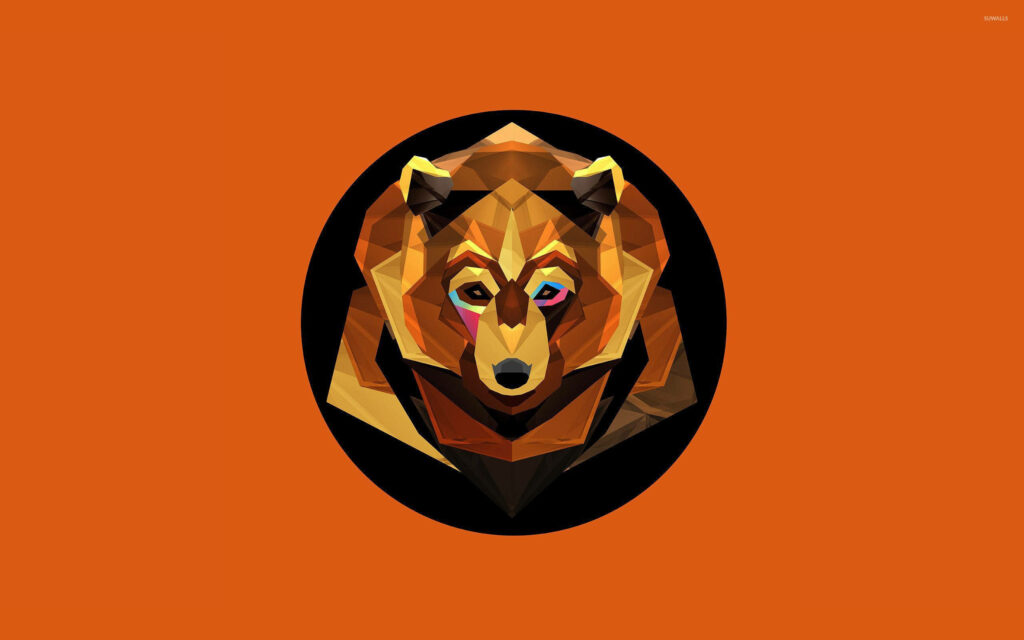 Vibrant Polygonal Bear Wallpaper on Bold Orange Background