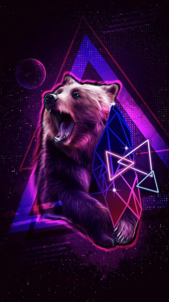 Vibrant Bear Wallpaper: Neon Geometric Patterns & Nature Fusion
