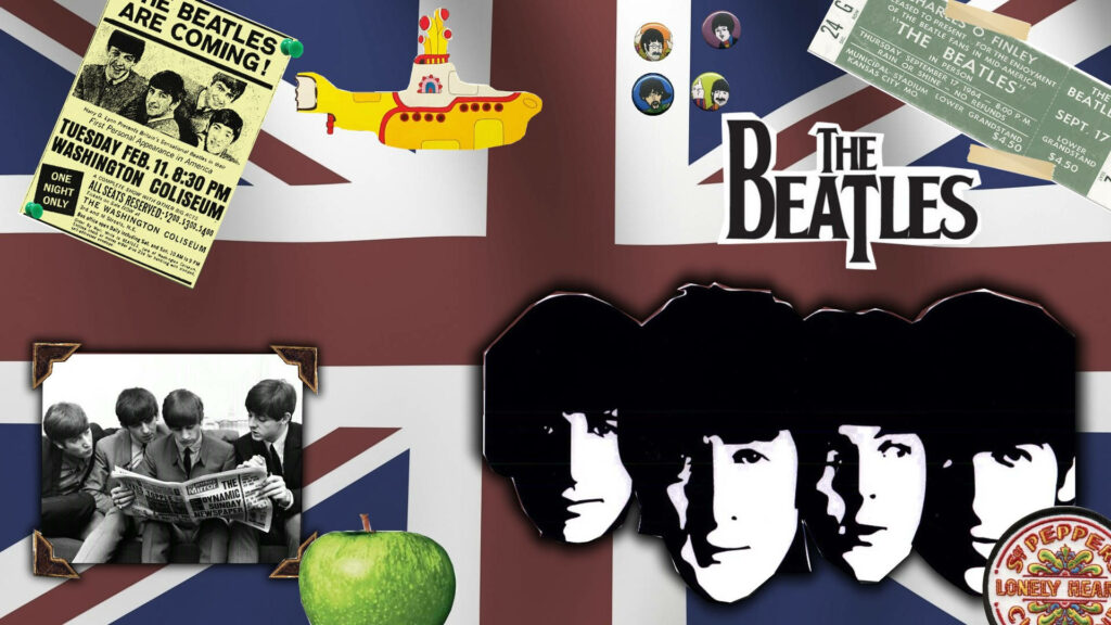 Vibrant Beatles Collage Wallpaper: Iconic Imagery & Memorabilia