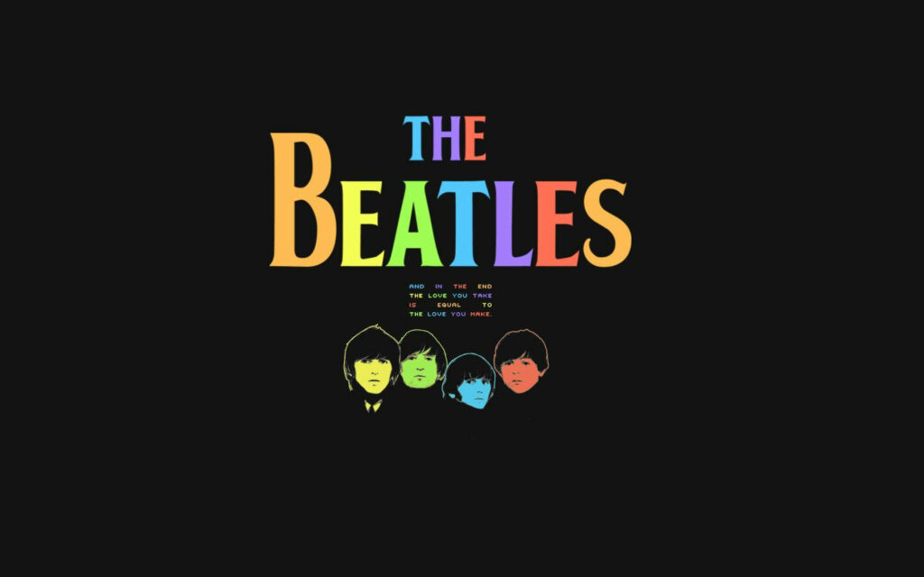 Vibrant Beatles Logo Wallpaper with Band Illustrations in Glow