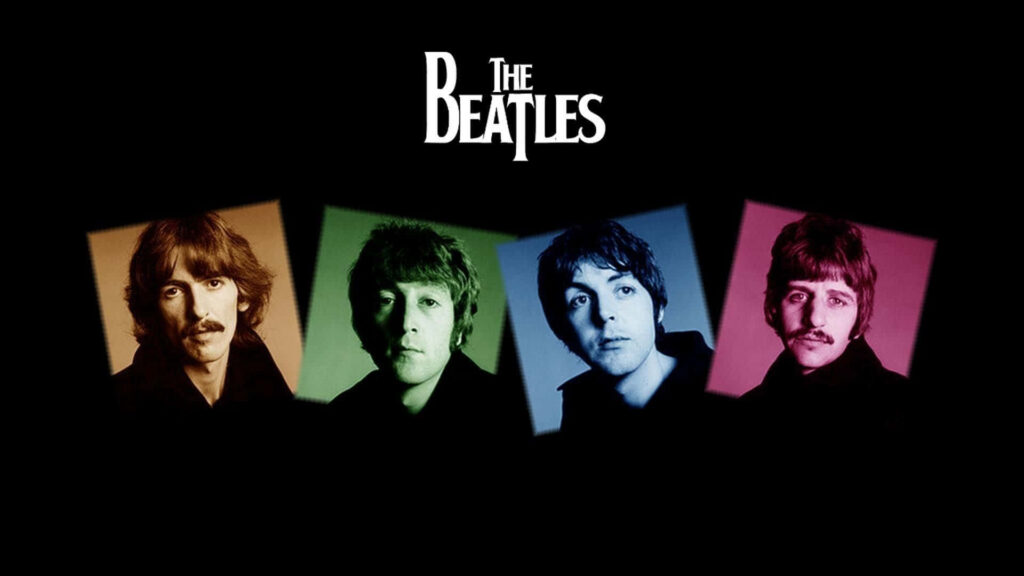 Vibrant Beatles Wallpaper: Iconic Portraits on Black Background