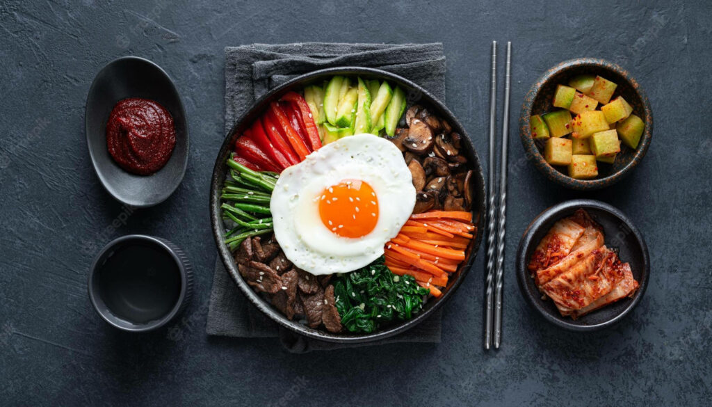 Vibrant Bibimbap Wallpaper: Colorful Black Aesthetic Background