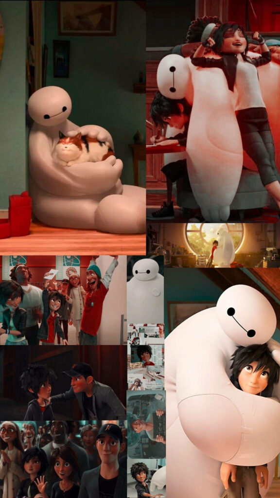 Heartwarming Big Hero 6 Collage Wallpaper: Baymax & Hiro Bond
