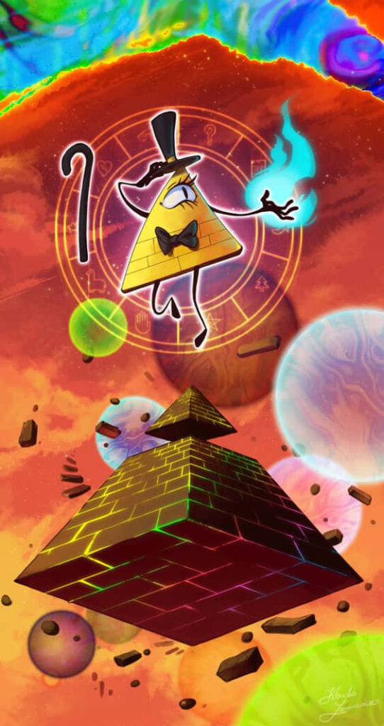Vibrant Bill Cipher Fanart Wallpaper: Surreal Cosmic Background