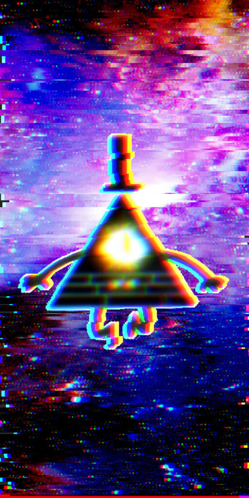 Vibrant Bill Cipher wallpaper Gravity Falls glowing eye cosmic glitchy triangle background