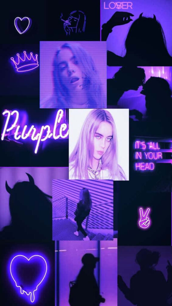 Vibrant Billie Eilish Wallpaper: Dynamic Purple Neon Artwork
