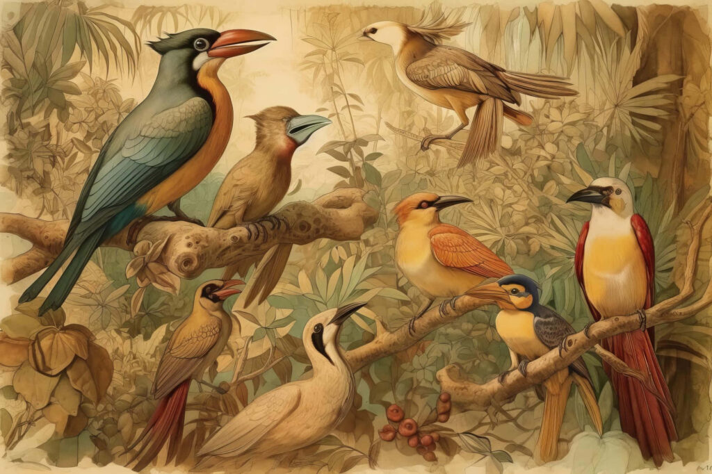 Vibrant Bird Illustration Wallpaper - Colorful Nature Background
