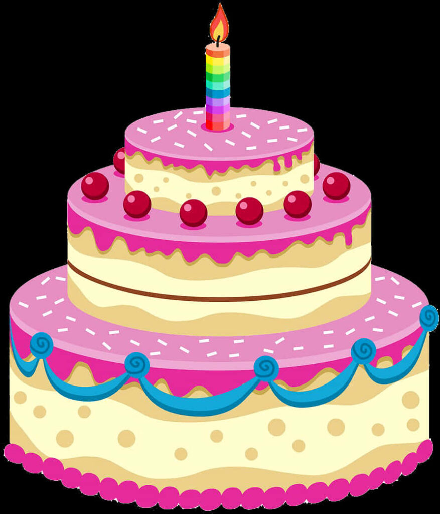 Vibrant Birthday Cake Wallpaper with Pink Frosting & Rainbow Candle