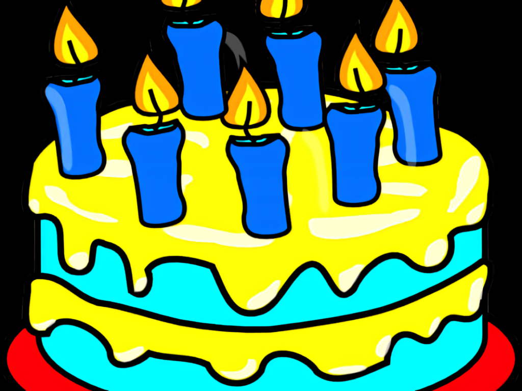 Vibrant Birthday Cake Illustration: Yellow Icing & Blue Candles Wallpaper