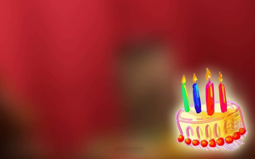 Vibrant Birthday Cake Wallpaper with Colorful Candles on Red Background