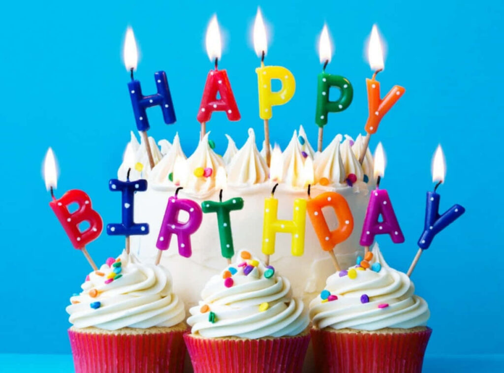 Bright Birthday Cake & Cupcakes Wallpaper with Happy Birthday Candles