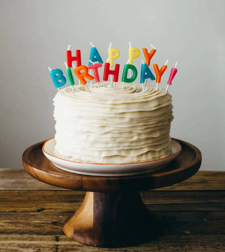 Colorful Birthday Cake with Happy Birthday Candles - Festive Decor Wallpaper