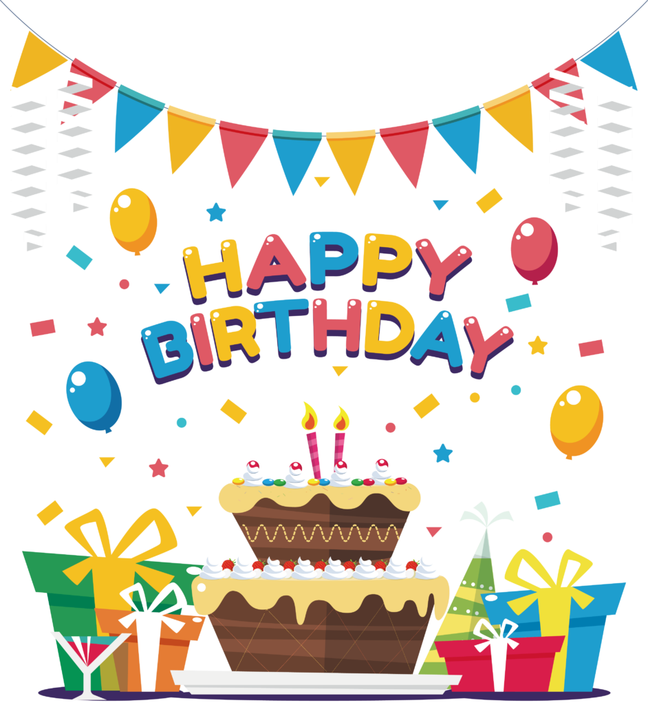 Vibrant Birthday Celebration Wallpaper with Cake & Festive Design
