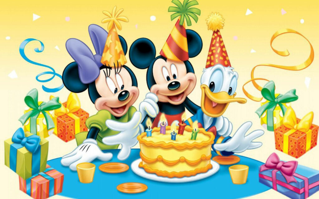 Vibrant Animated Birthday Party Wallpaper with Festive Characters