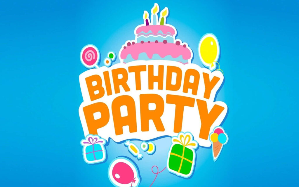 Cheerful Blue Birthday Party Wallpaper with Cake & Festive Decor
