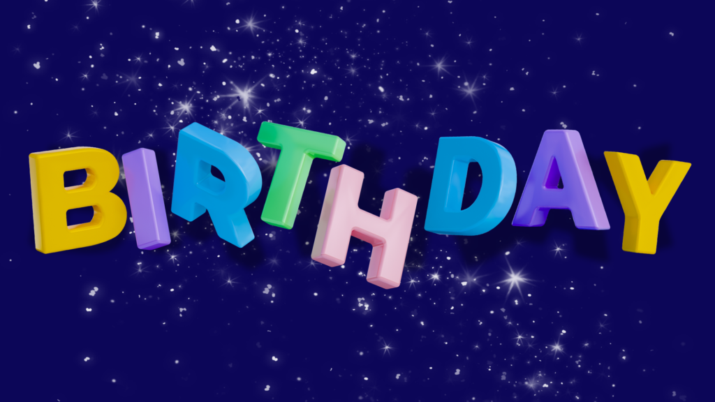 Vibrant Birthday Wallpaper: Colorful 3D Letters & Starry Background