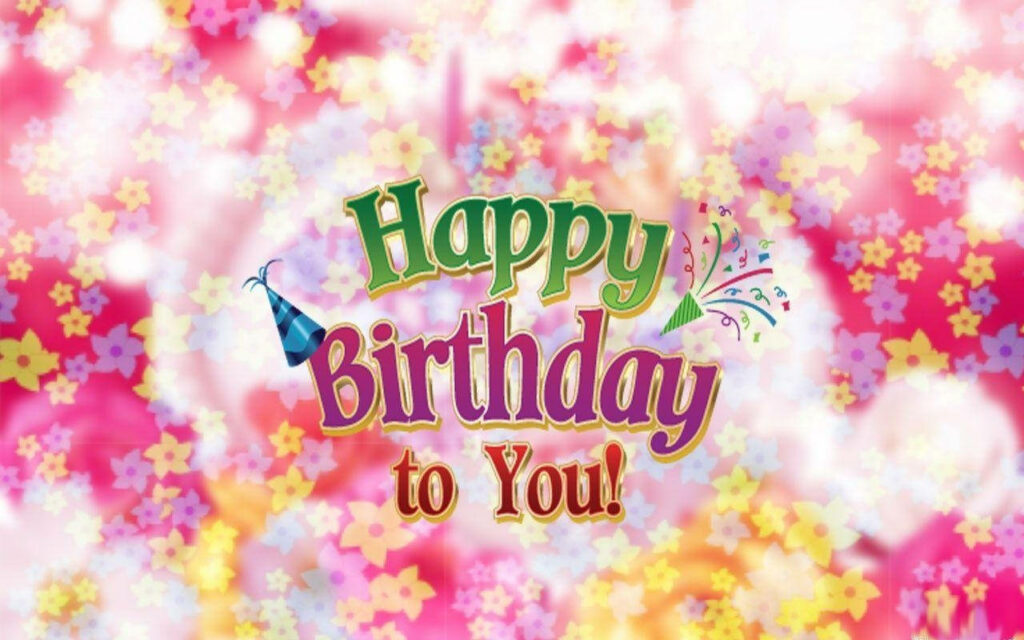 Vibrant Floral Happy Birthday Wallpaper with Party Elements