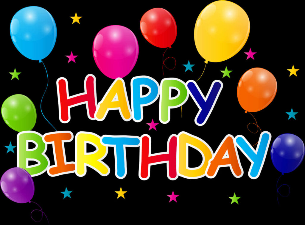 Cheerful Birthday Wallpaper with Colorful Balloons and Stars