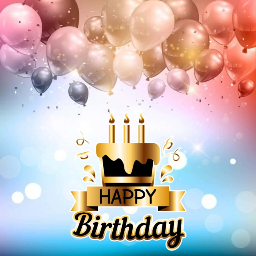 Vibrant Birthday Wallpaper: Colorful Balloons & Golden Cake Design