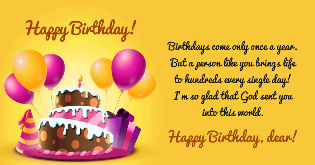 Colorful Birthday Wallpaper with Cake, Balloons & Heartfelt Wishes