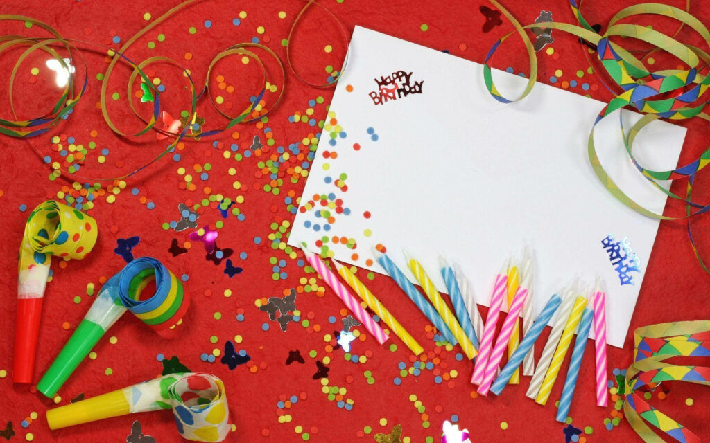 Vibrant Birthday Wallpaper with Colorful Candles & Customizable Card