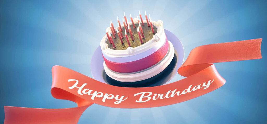 Festive Birthday Wallpaper: Cake, Candles & Joyful Blue Background