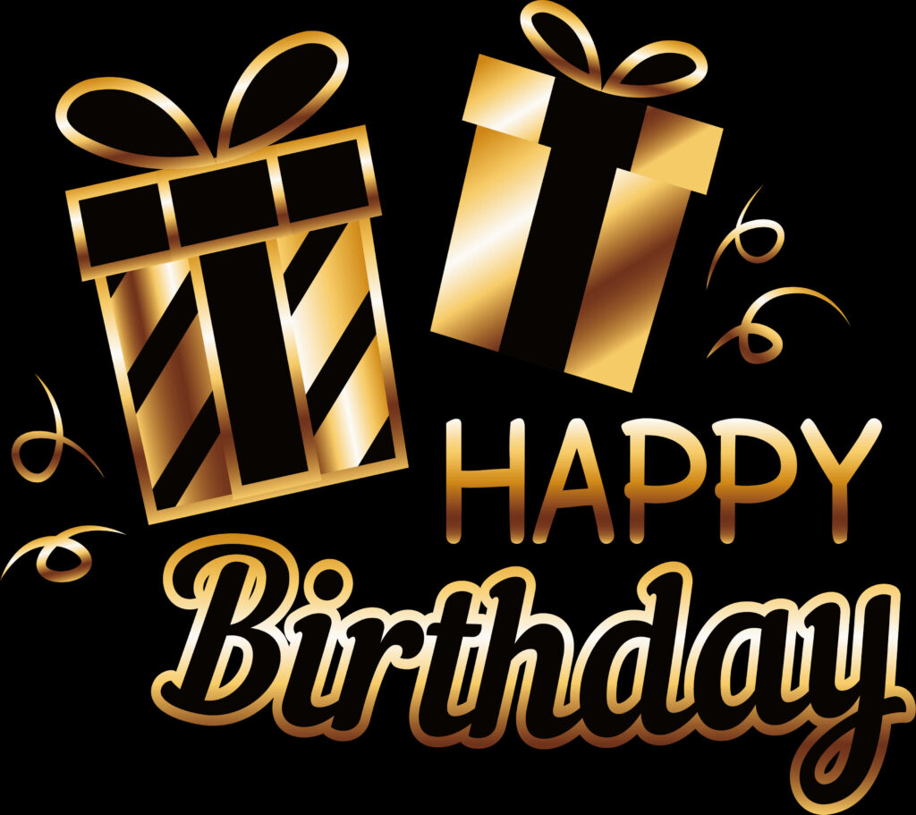 Vibrant Birthday Wallpaper with Golden Gift Boxes & Happy Birthday Text