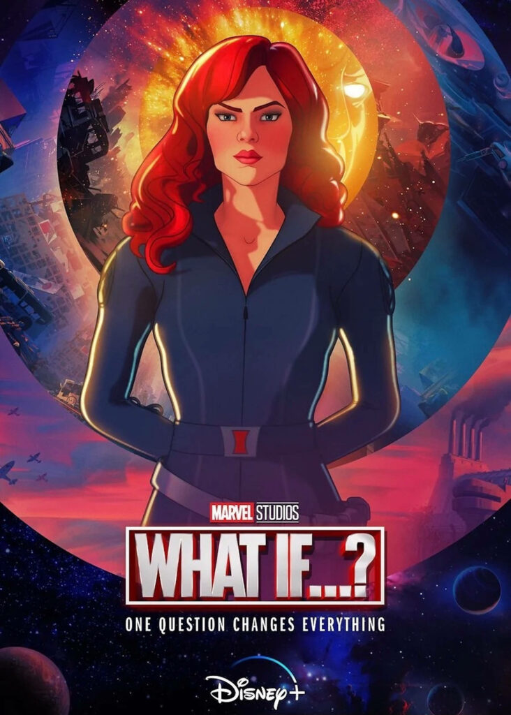 Vibrant Black Widow Wallpaper from Marvel's What If...? with Cosmic Elements