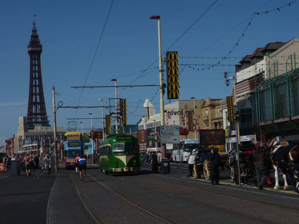Charming Blackpool: Tower, Trams & Vibrant Seaside Wallpaper Background