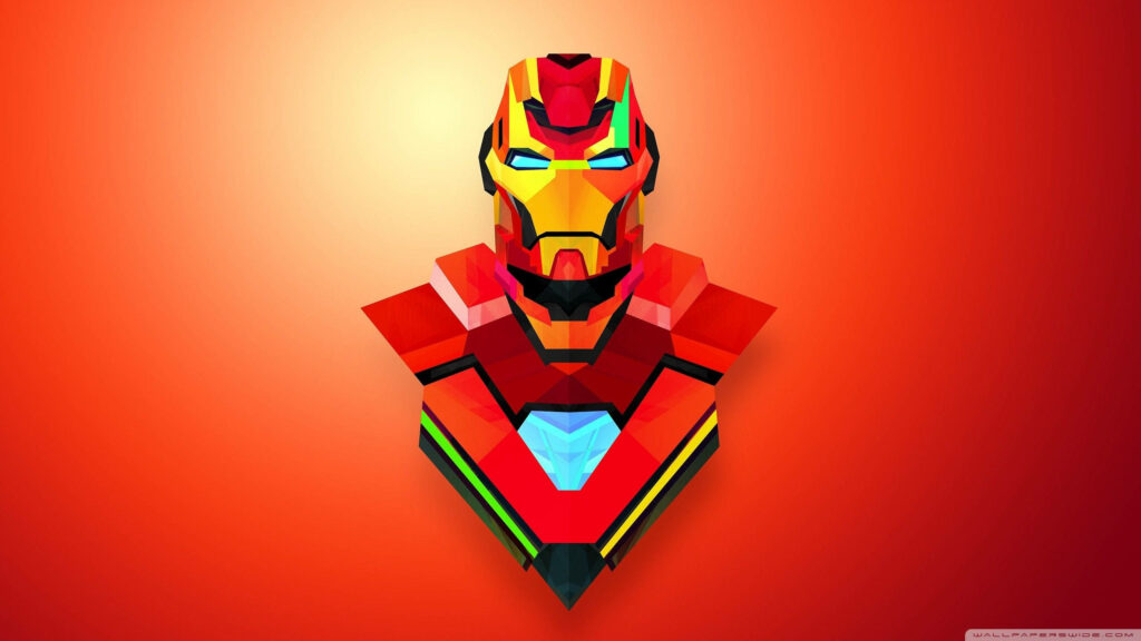 Vibrant Solid Color Blocks Complementing Iron Man's Powerful Silhouette on a Gradient Red Background - Captivating Iron Man Full HD Wallpaper